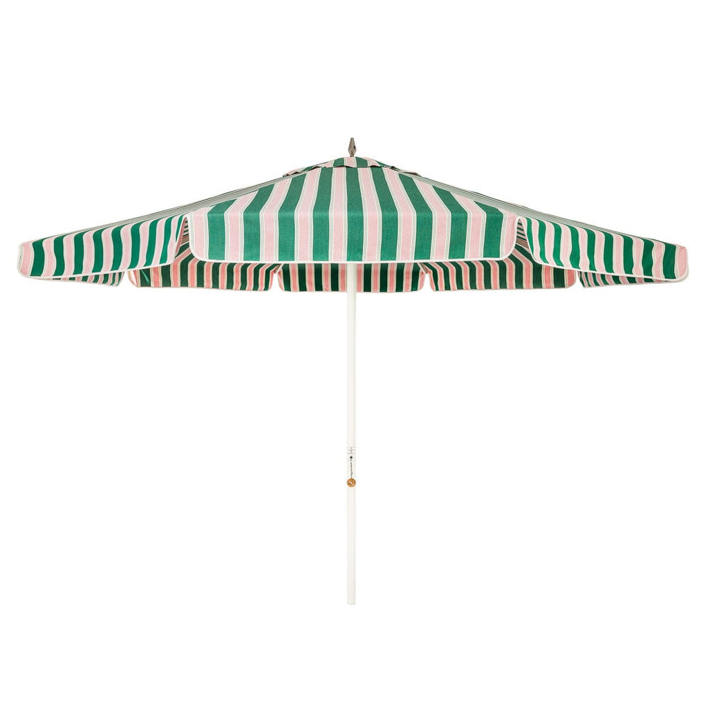 The Resort Market Umbrella in Bistro Green Stripe | 12' Antique White Frame Bundle Business & Pleasure Co. 