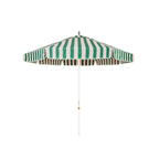 The Resort Market Umbrella in Bistro Green Stripe | 8' Antique White Frame Bundle Business & Pleasure Co. 
