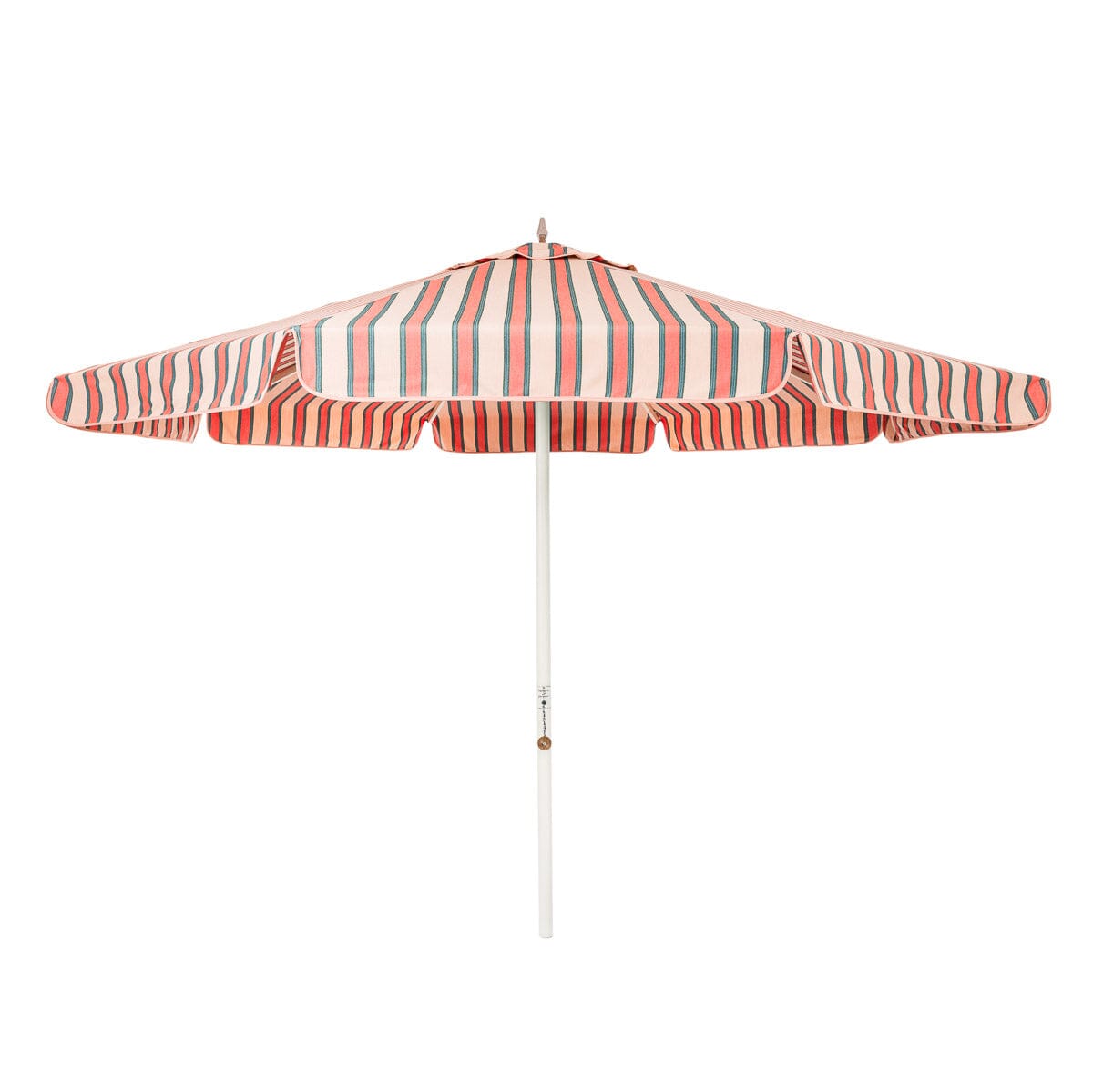 The Resort Market Umbrella in Bistro Pink Stripe | 12' Antique White Frame Bundle Business & Pleasure Co. 