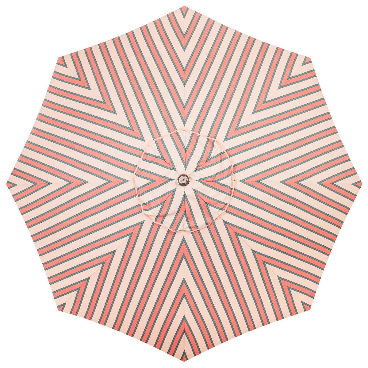 The Resort Market Umbrella in Bistro Pink Stripe | 12' Antique White Frame Bundle Business & Pleasure Co. 