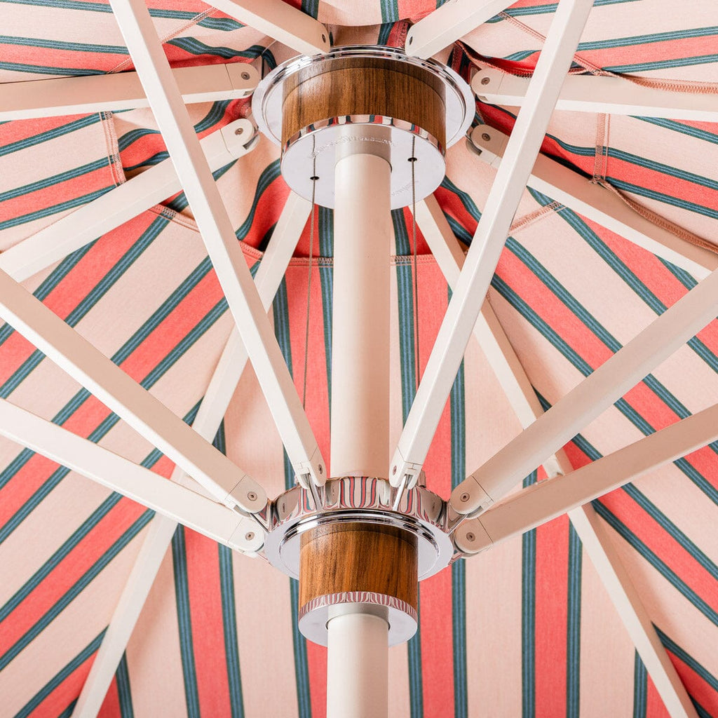 The Resort Market Umbrella in Bistro Pink Stripe | 12' Antique White Frame Bundle Business & Pleasure Co. 