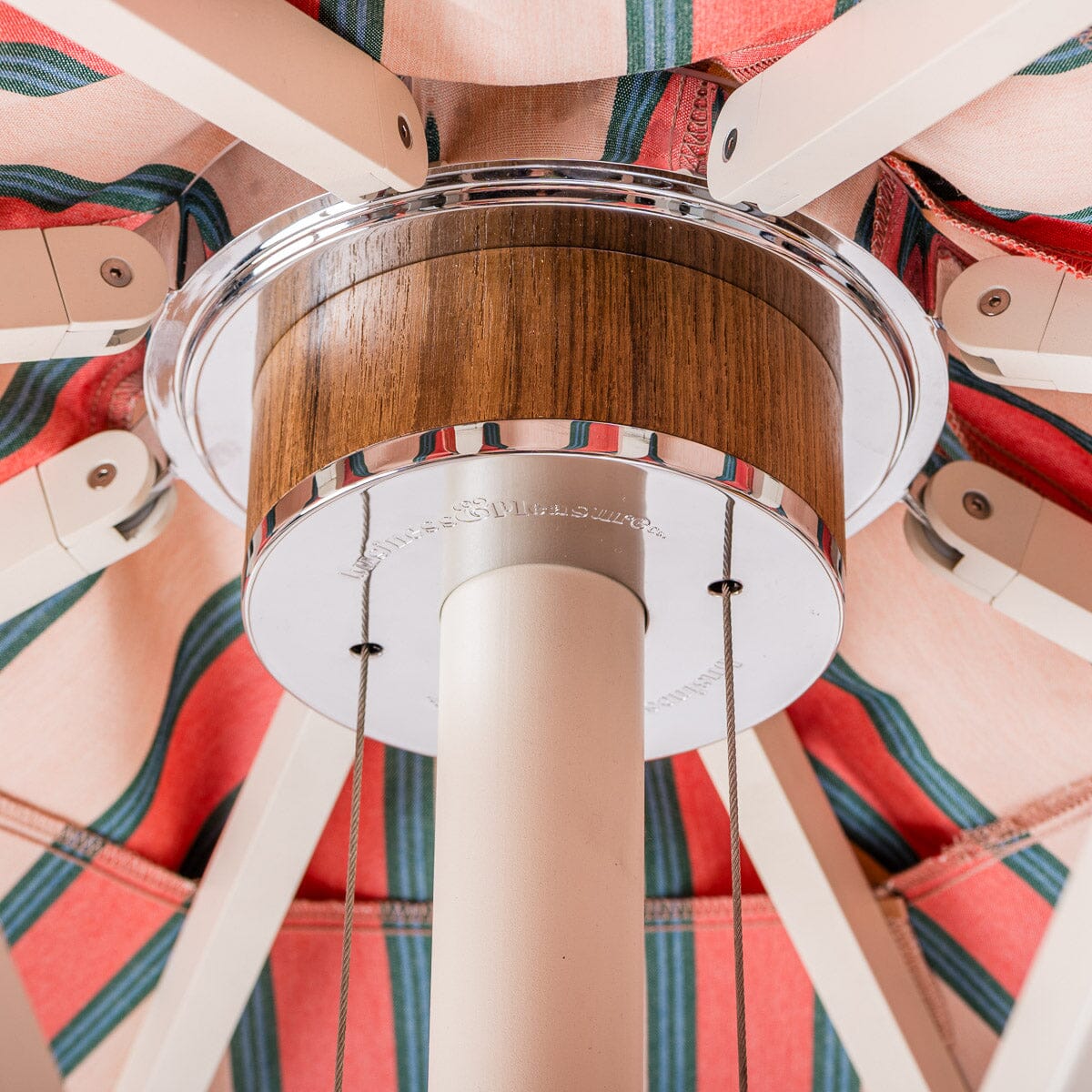 The Resort Market Umbrella in Bistro Pink Stripe | 12' Antique White Frame Bundle Business & Pleasure Co. 