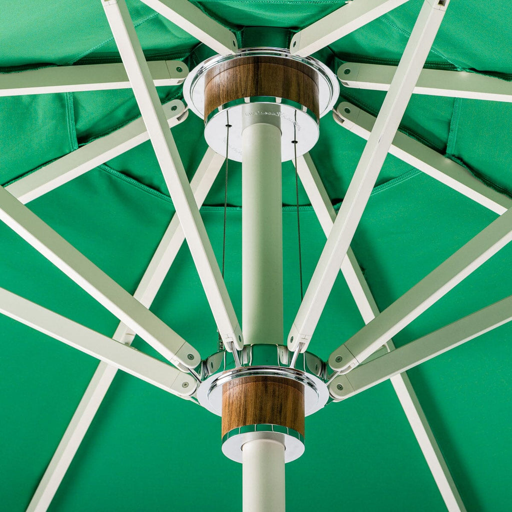 The Resort Market Umbrella in Border Valance Canyon Green | 12' Antique White Frame Bundle Business & Pleasure Co. 