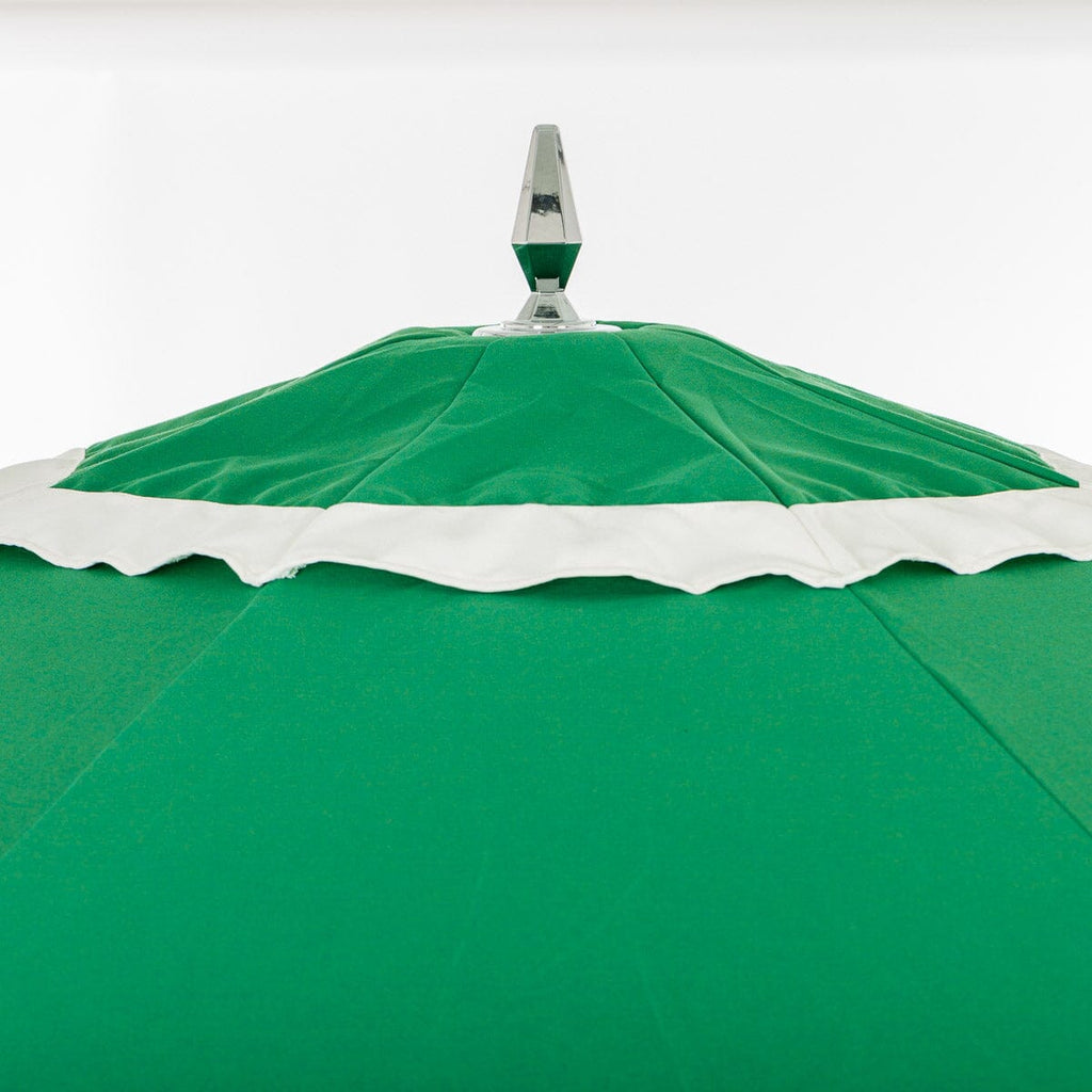 The Resort Market Umbrella in Border Valance Canyon Green | 12' Antique White Frame Bundle Business & Pleasure Co. 
