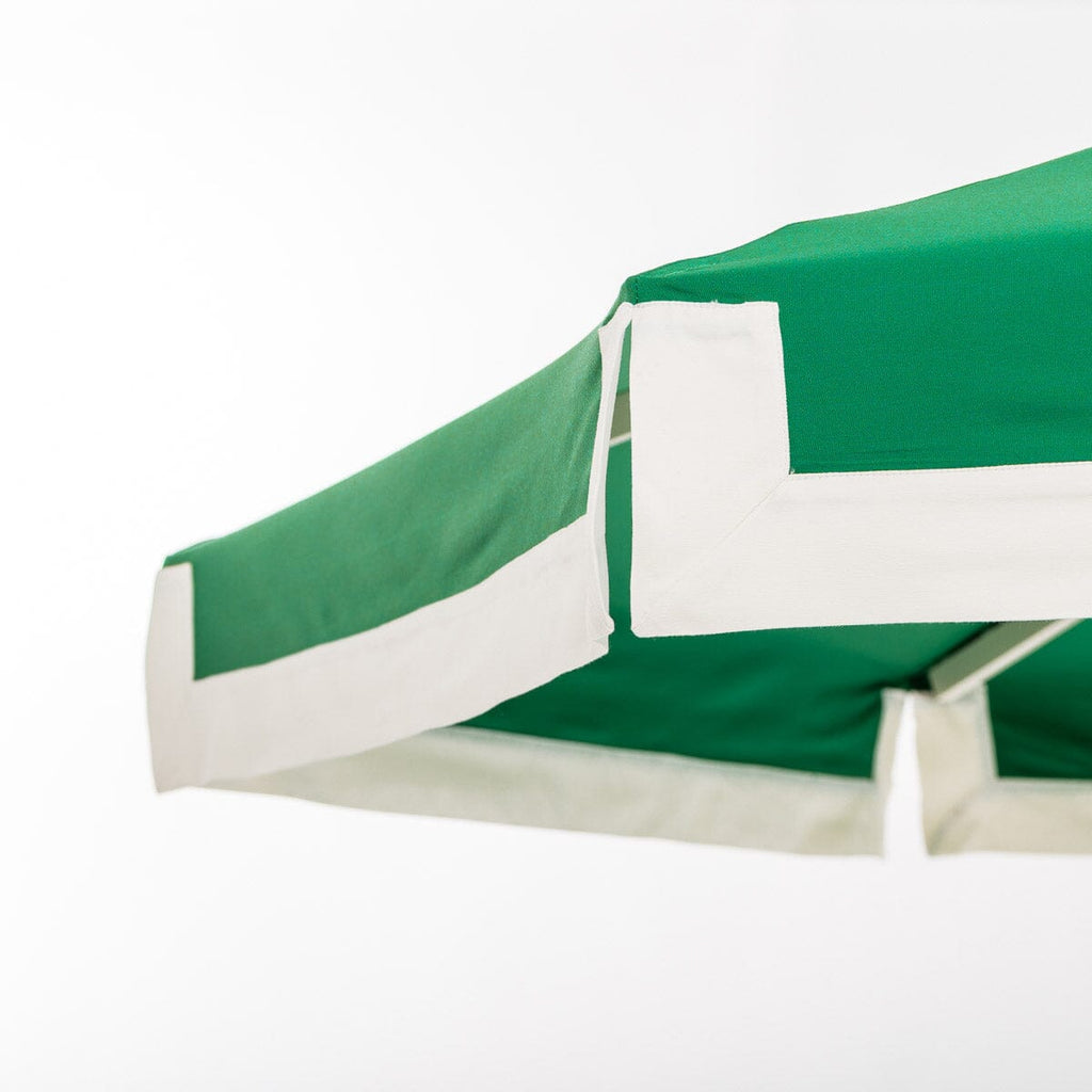 The Resort Market Umbrella in Border Valance Canyon Green | 12' Antique White Frame Bundle Business & Pleasure Co. 