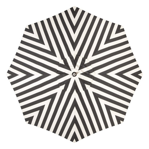 The Resort Market Umbrella in Crew Vintage Black Stripe | 10' Transfer Teak Frame Resort Market Umbrella Business & Pleasure Co. 