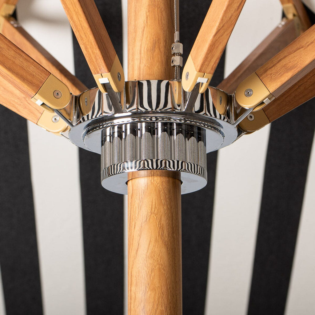 The Resort Market Umbrella in Crew Vintage Black Stripe | 10' Transfer Teak Frame Resort Market Umbrella Business & Pleasure Co. 