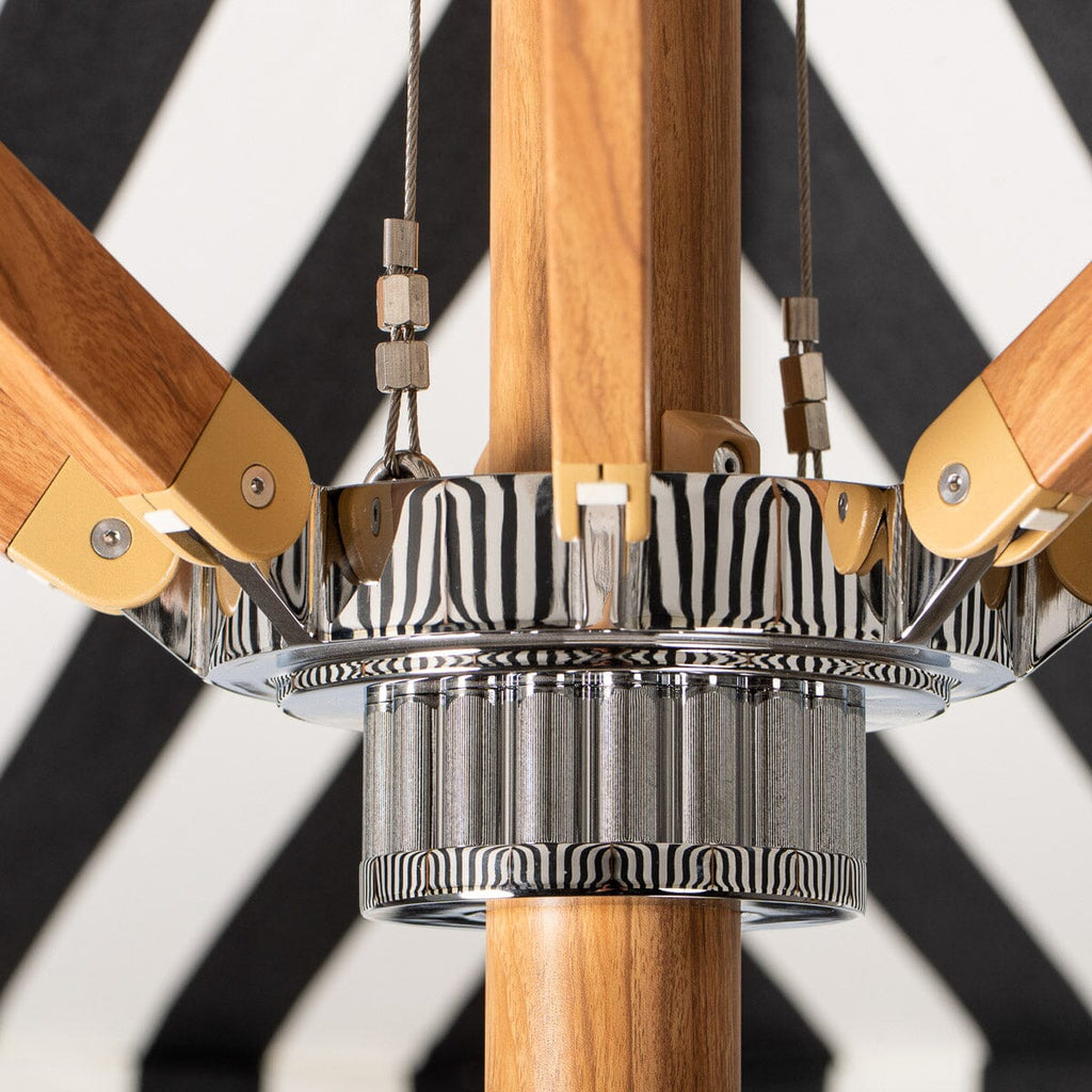 The Resort Market Umbrella in Crew Vintage Black Stripe | 10' Transfer Teak Frame Resort Market Umbrella Business & Pleasure Co. 