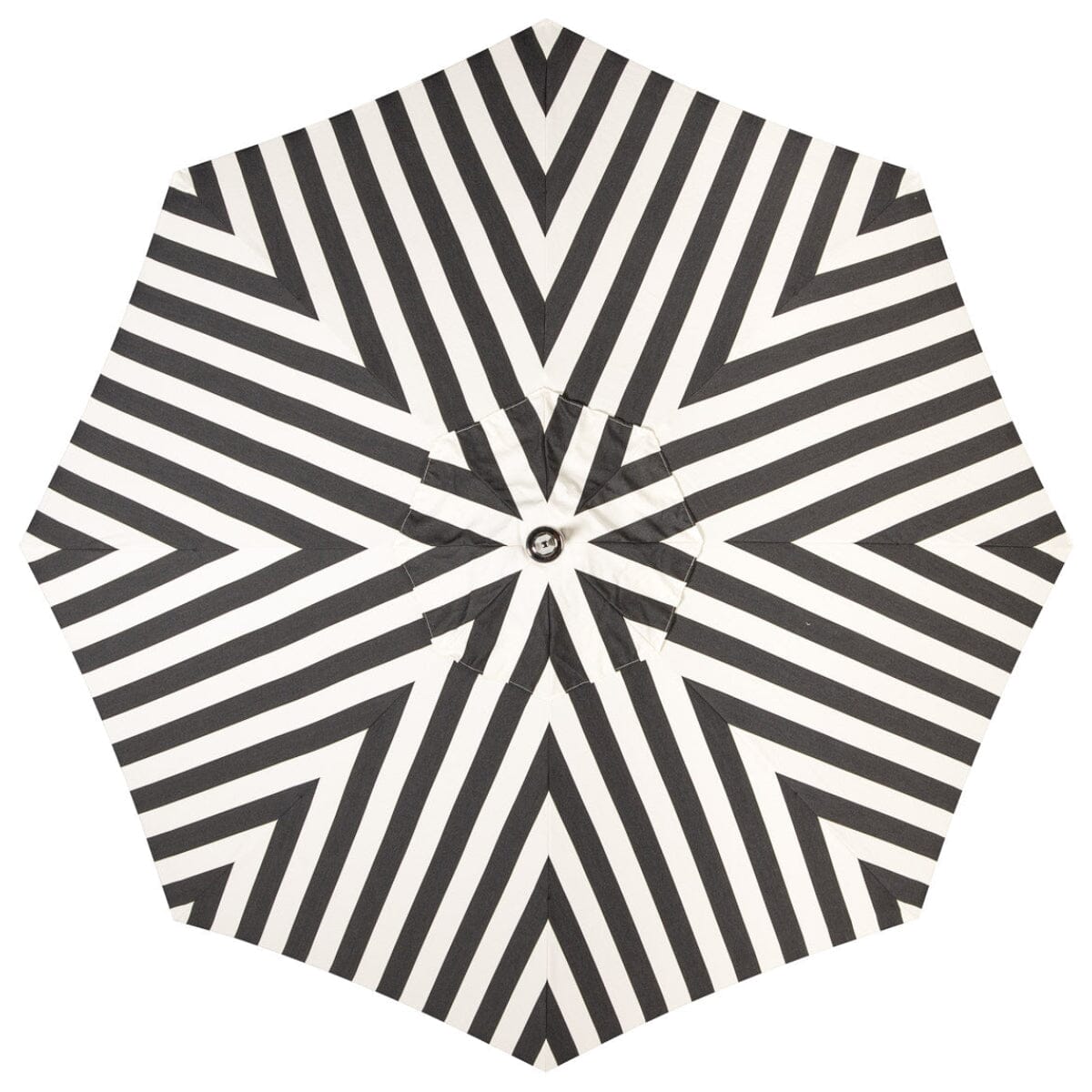 Black and white striped umbrella on a white background