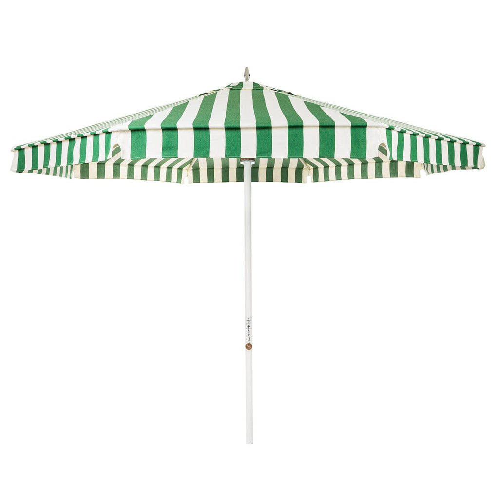 The Resort Market Umbrella in Crew Canyon Green Stripe | 10' Antique White Frame Bundle Business & Pleasure Co. 