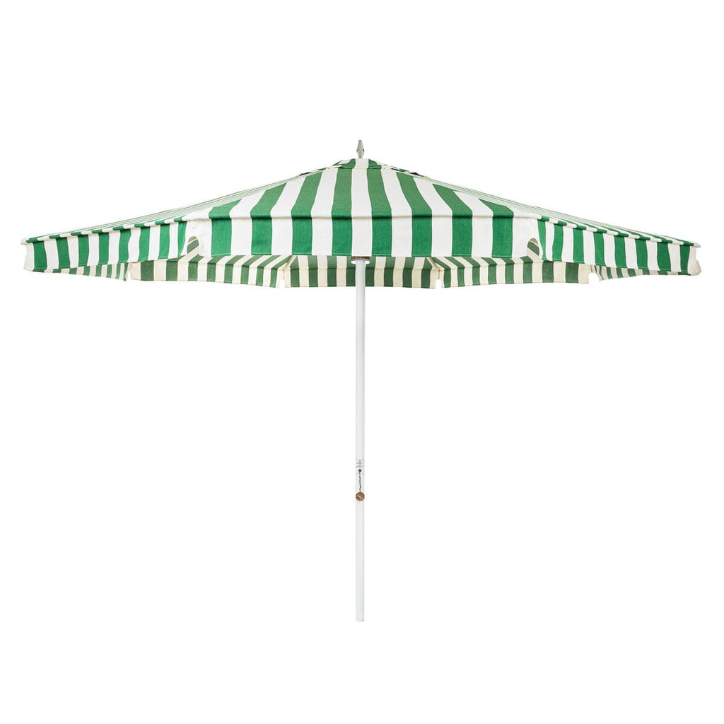 The Resort Market Umbrella in Crew Canyon Green Stripe | 12' Antique White Frame Bundle Business & Pleasure Co. 