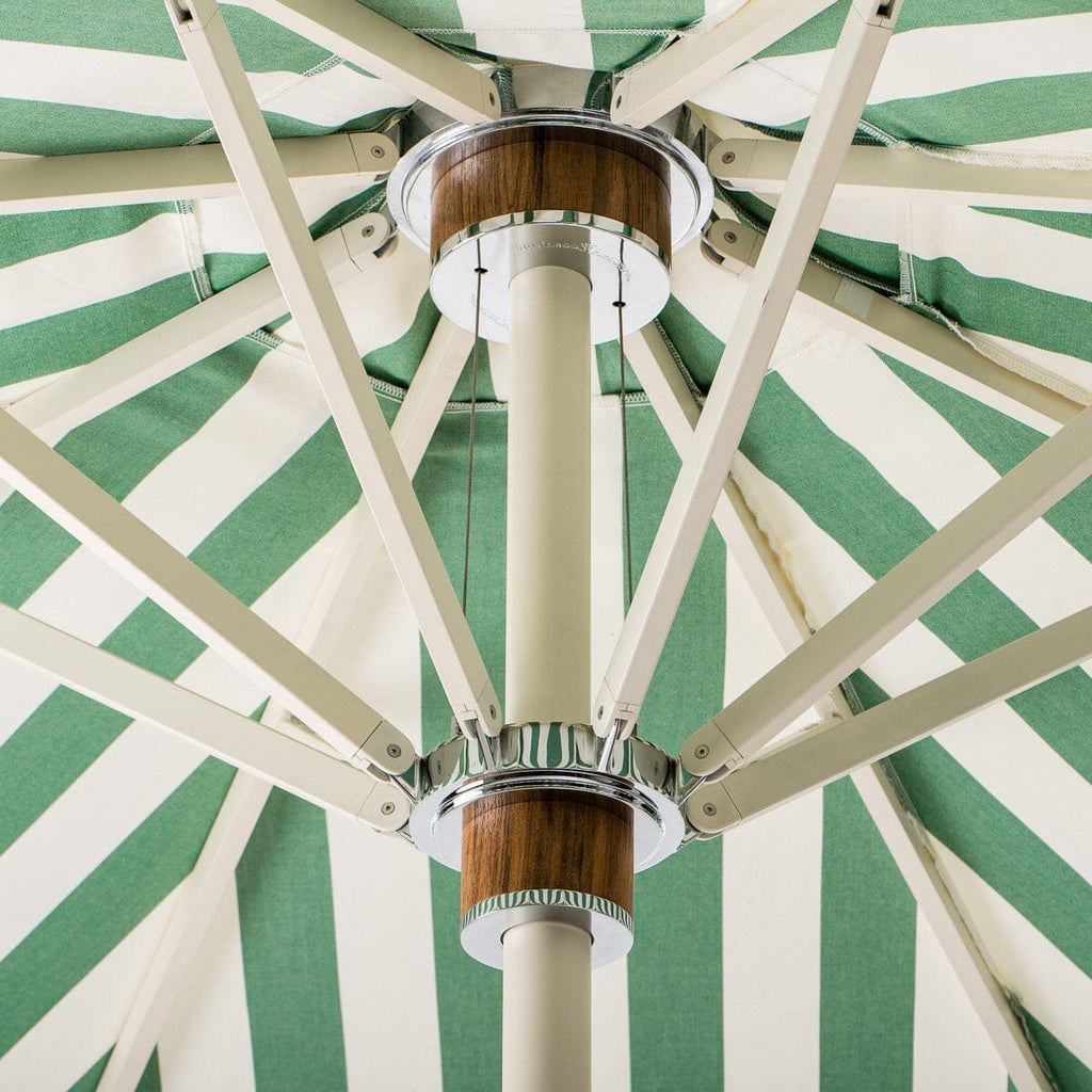 The Resort Market Umbrella in Crew Canyon Green Stripe | 12' Antique White Frame Bundle Business & Pleasure Co. 