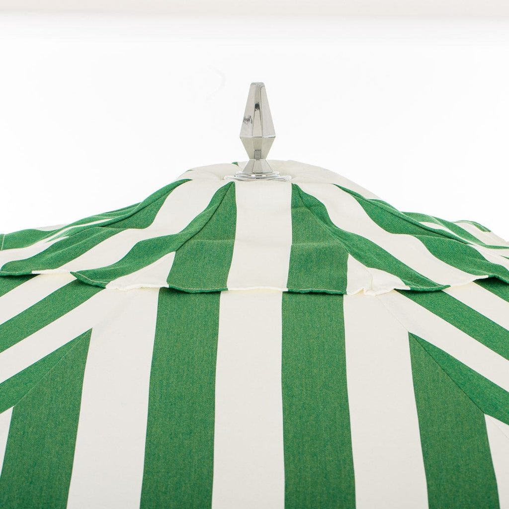 The Resort Market Umbrella in Crew Canyon Green Stripe | 12' Antique White Frame Bundle Business & Pleasure Co. 