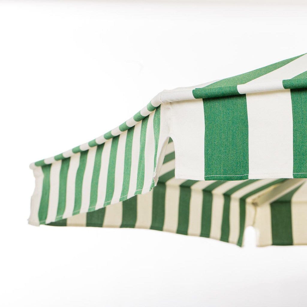 The Resort Market Umbrella in Crew Canyon Green Stripe | 12' Antique White Frame Bundle Business & Pleasure Co. 