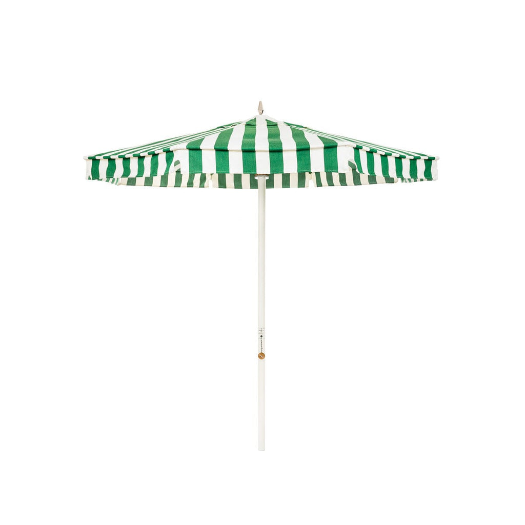 The Resort Market Umbrella in Crew Canyon Green Stripe | 8' Antique White Frame Bundle Business & Pleasure Co. 