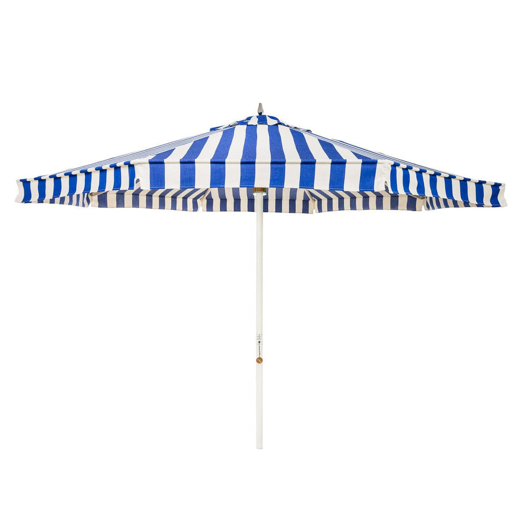 The Resort Market Umbrella in Crew Mediterranean Blue Stripe | 12' Antique White Frame Bundle Business & Pleasure Co. 