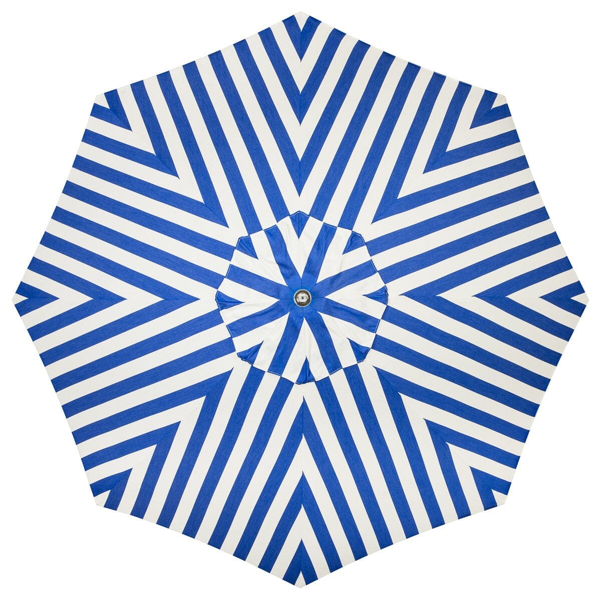 The Resort Market Umbrella in Crew Mediterranean Blue Stripe | 12' Antique White Frame Bundle Business & Pleasure Co. 