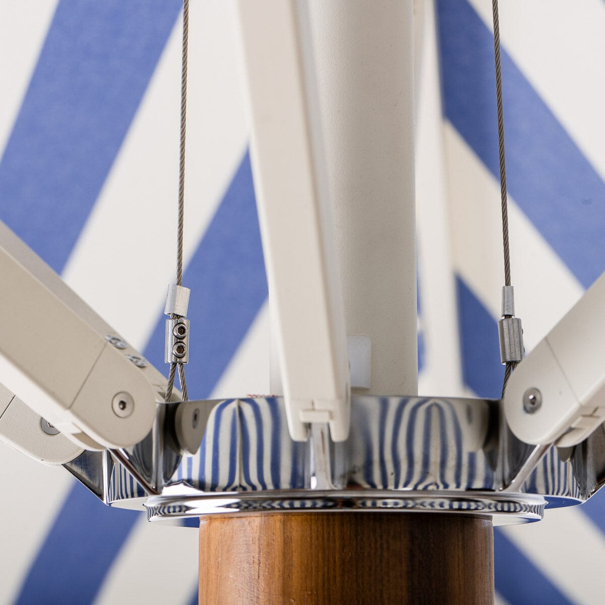 The Resort Market Umbrella in Crew Mediterranean Blue Stripe | 12' Antique White Frame Bundle Business & Pleasure Co. 