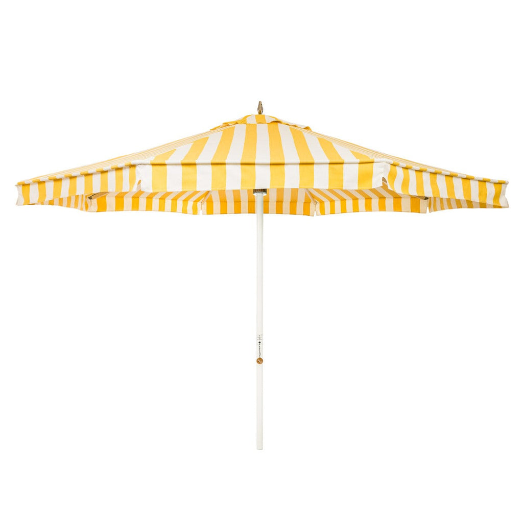 The Resort Market Umbrella in Crew Mimosa Yellow Stripe | 12' Antique White Frame Bundle Business & Pleasure Co. 