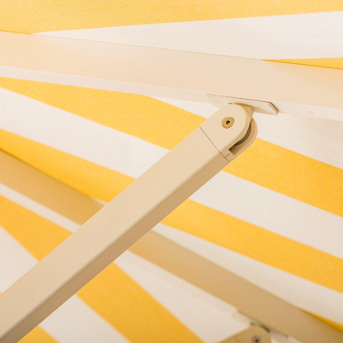 The Resort Market Umbrella in Crew Mimosa Yellow Stripe | 12' Antique White Frame Bundle Business & Pleasure Co. 