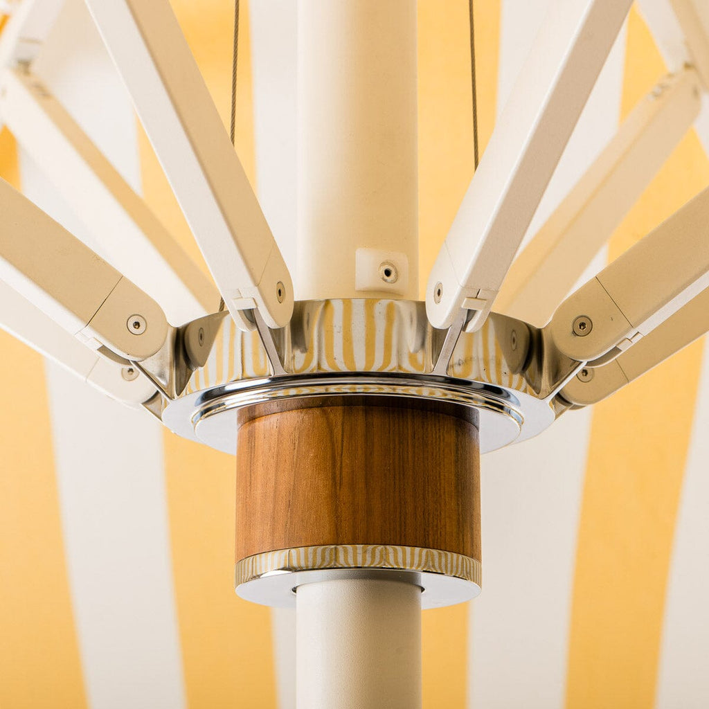 The Resort Market Umbrella in Crew Mimosa Yellow Stripe | 12' Antique White Frame Bundle Business & Pleasure Co. 