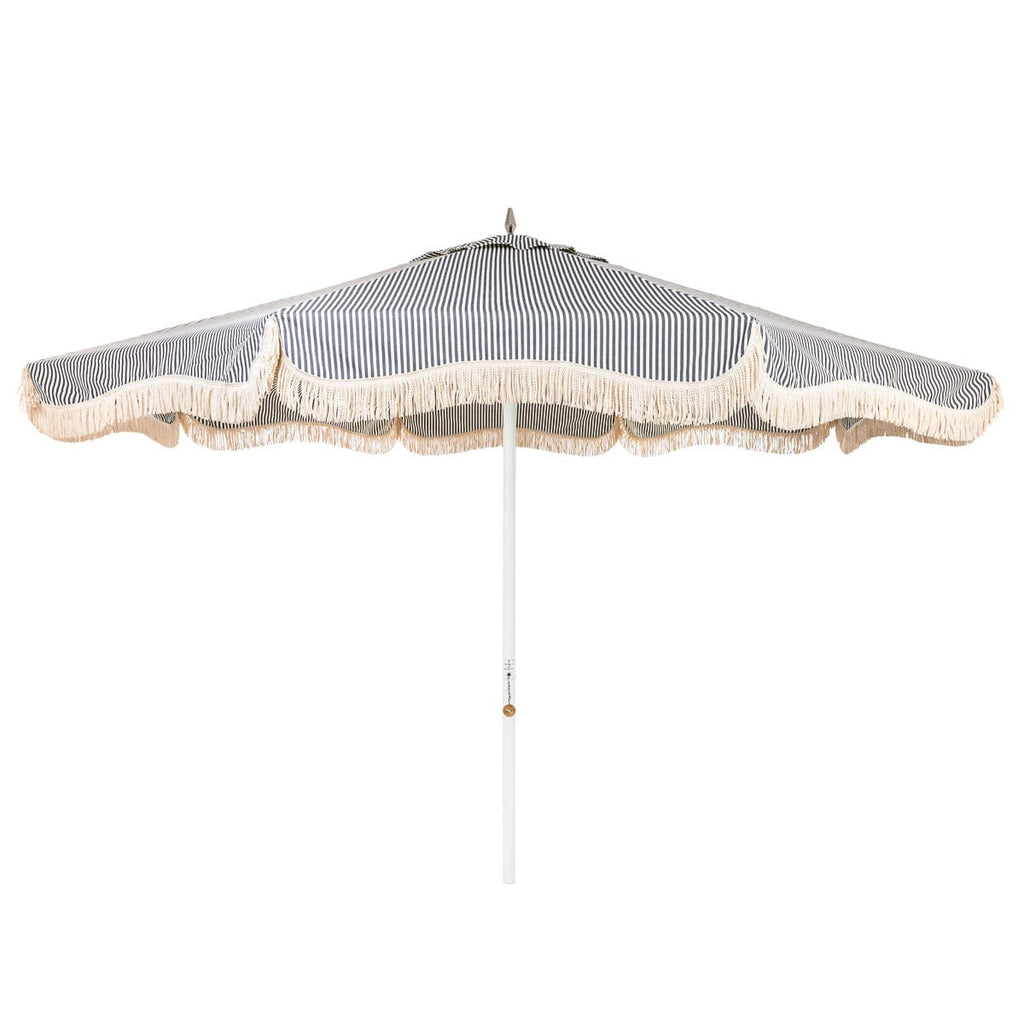 The Resort Market Umbrella in Lauren's Navy Stripe | 12' Antique White Frame Bundle Business & Pleasure Co. 