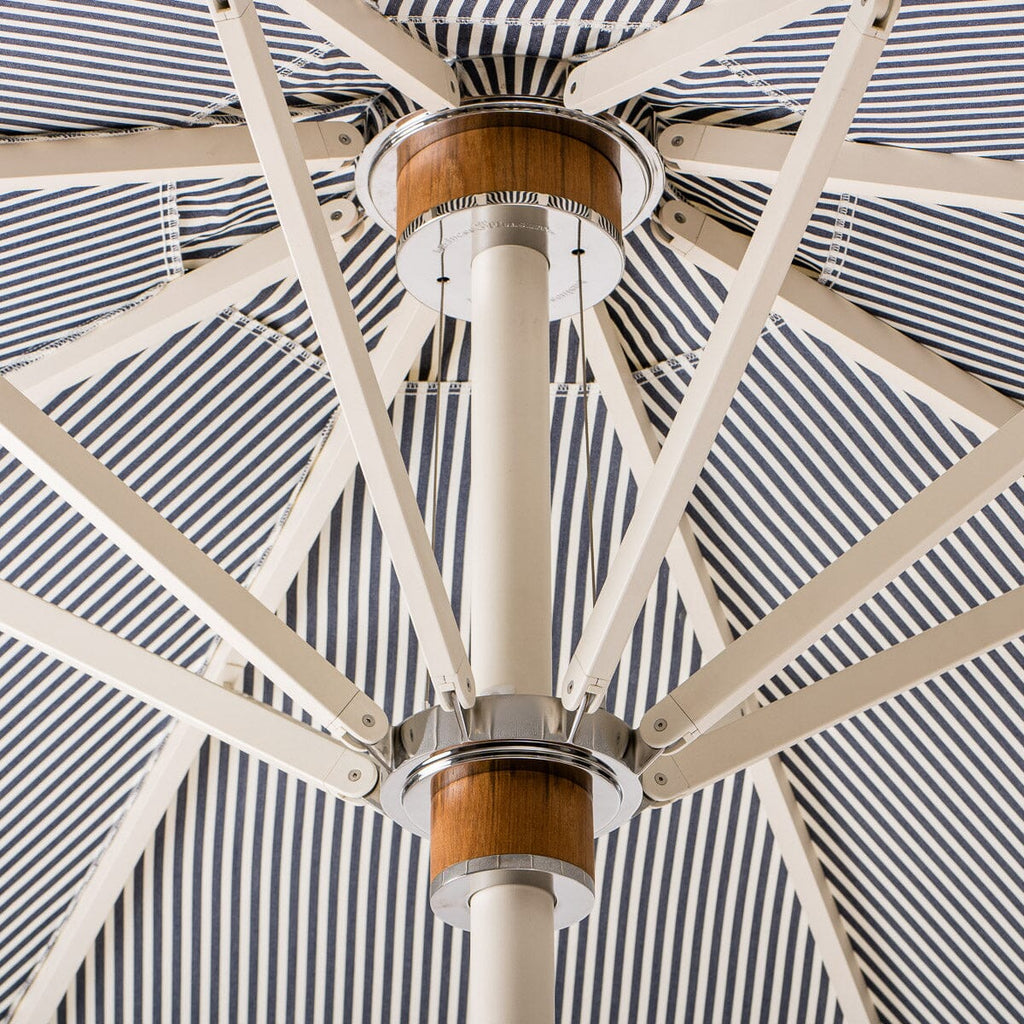 The Resort Market Umbrella in Lauren's Navy Stripe | 12' Antique White Frame Bundle Business & Pleasure Co. 