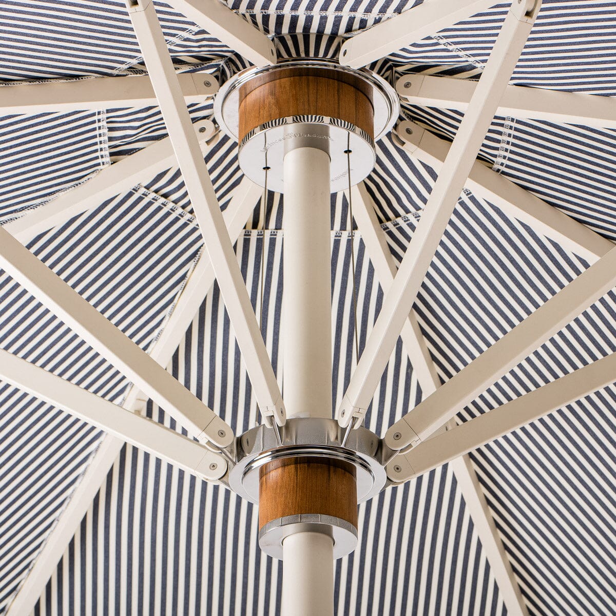 The Resort Market Umbrella in Lauren's Navy Stripe | 12' Antique White Frame Bundle Business & Pleasure Co. 