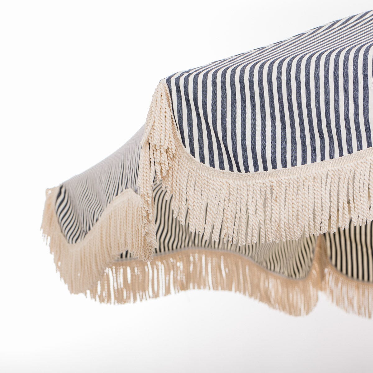The Resort Market Umbrella in Lauren's Navy Stripe | 12' Antique White Frame Bundle Business & Pleasure Co. 