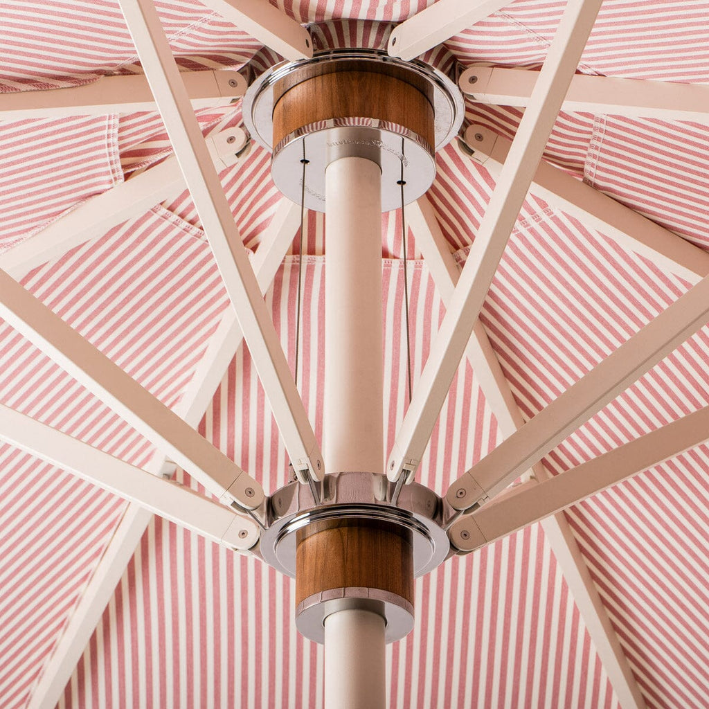 The Resort Market Umbrella in Lauren's Pink Stripe | 12' Antique White Frame Bundle Business & Pleasure Co. 