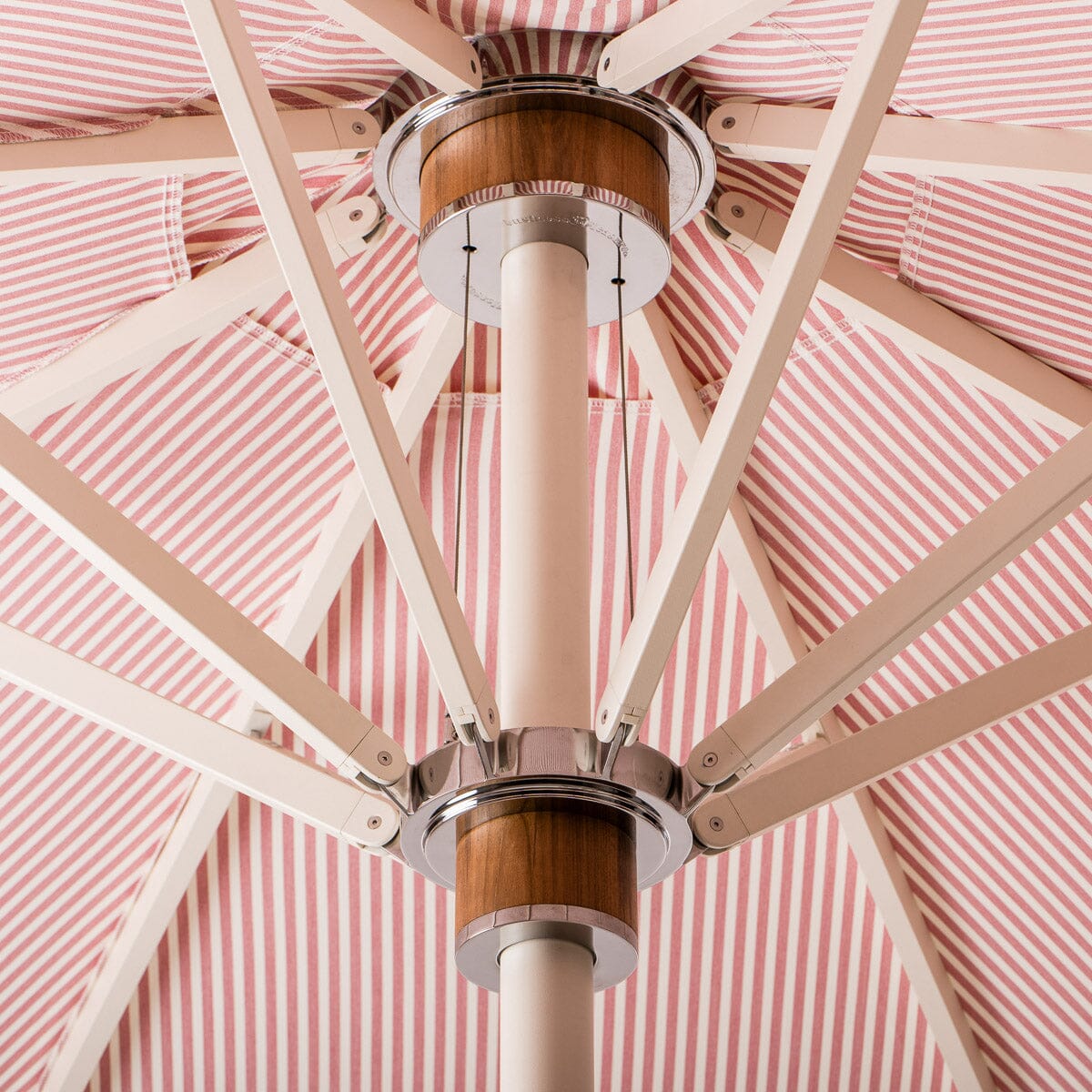 The Resort Market Umbrella in Lauren's Pink Stripe | 12' Antique White Frame Bundle Business & Pleasure Co. 