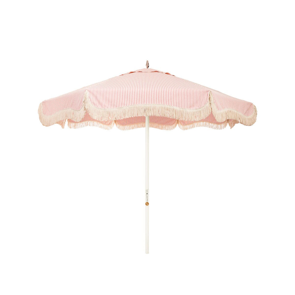 The Resort Market Umbrella in Lauren's Pink Stripe | 8' Antique White Frame Bundle Business & Pleasure Co. 