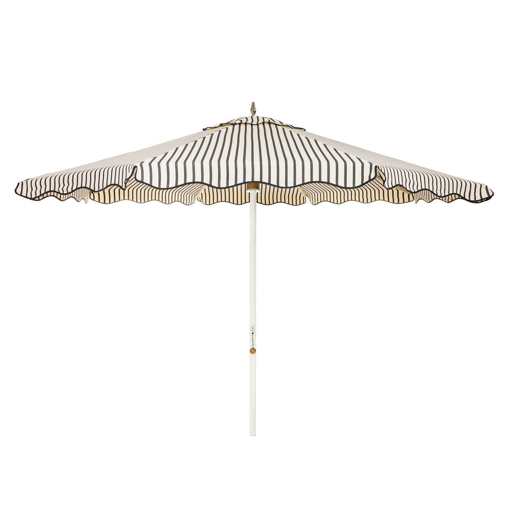 The Resort Market Umbrella in Monaco Black Stripe | 12' Antique White Frame Bundle Business & Pleasure Co. 