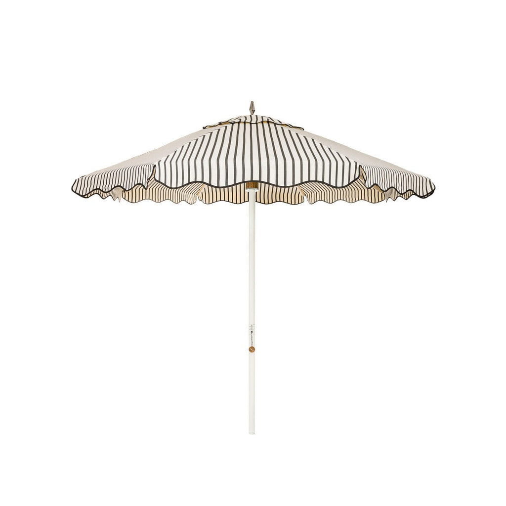 The Resort Market Umbrella in Monaco Black Stripe | 8' Antique White Frame Bundle Business & Pleasure Co. 