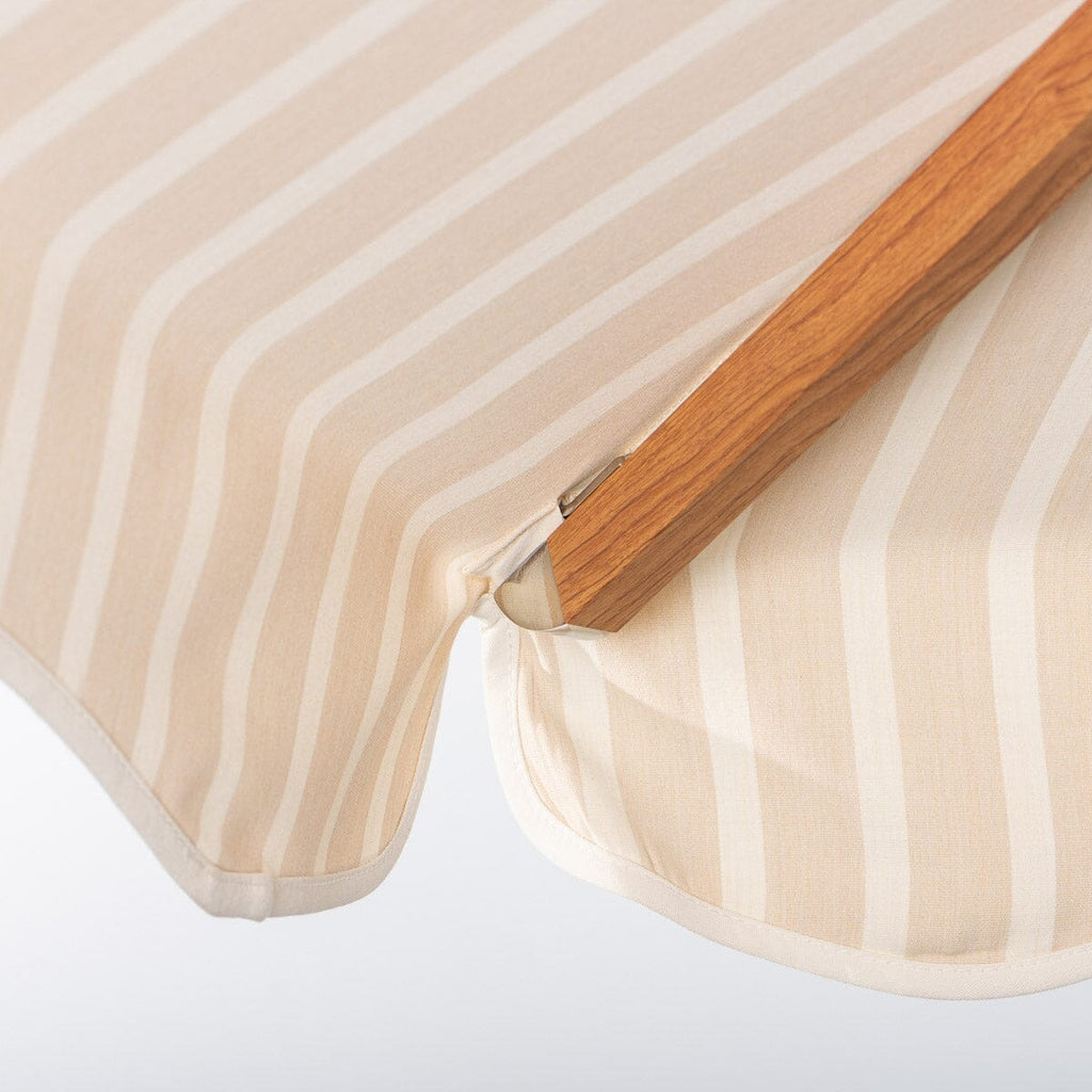 The Resort Market Umbrella in Monaco Natural Stripe | 10' Transfer Teak Frame Resort Market Umbrella Business & Pleasure Co. 
