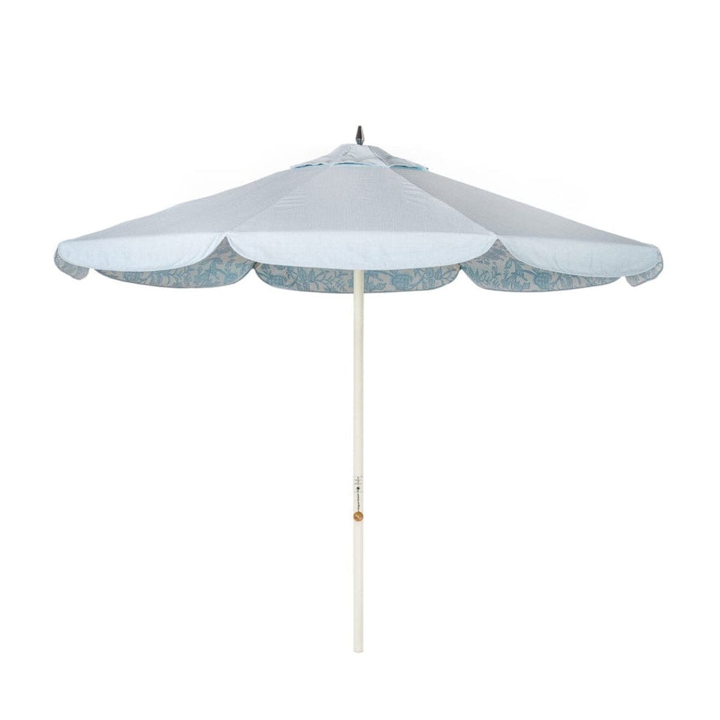 The Resort Market Umbrella in Hanalei Bay Blue Jacquard | Antique White Frame Resort Market Bundle Business & Pleasure Co. 12' 