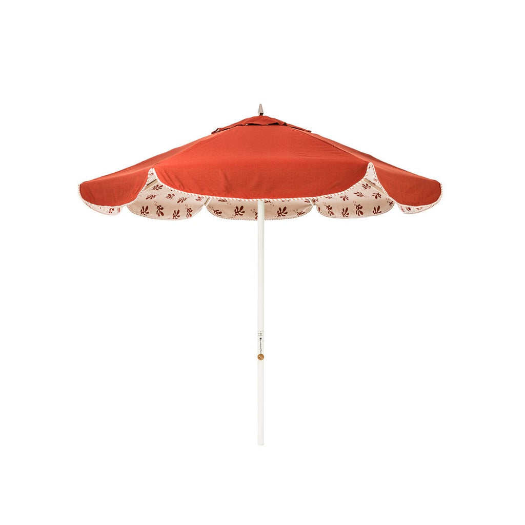 The Resort Market Umbrella in Casa Seaglass Terracotta Red | 8' Antique White Frame Bundle Business & Pleasure Co. 