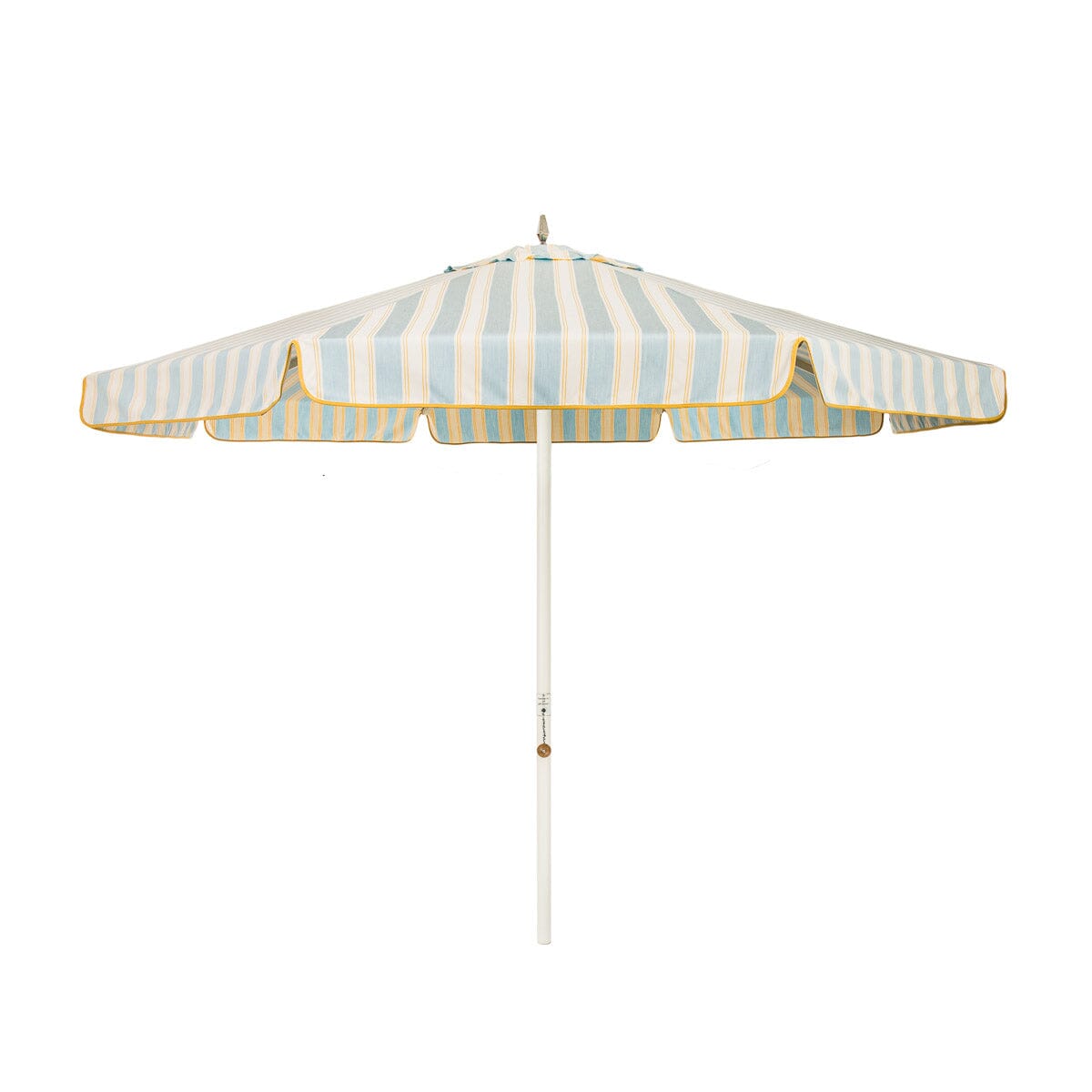 Product image of The Resort Market Umbrella in Tuuli Stripe Blue | 10' Antique White Frame