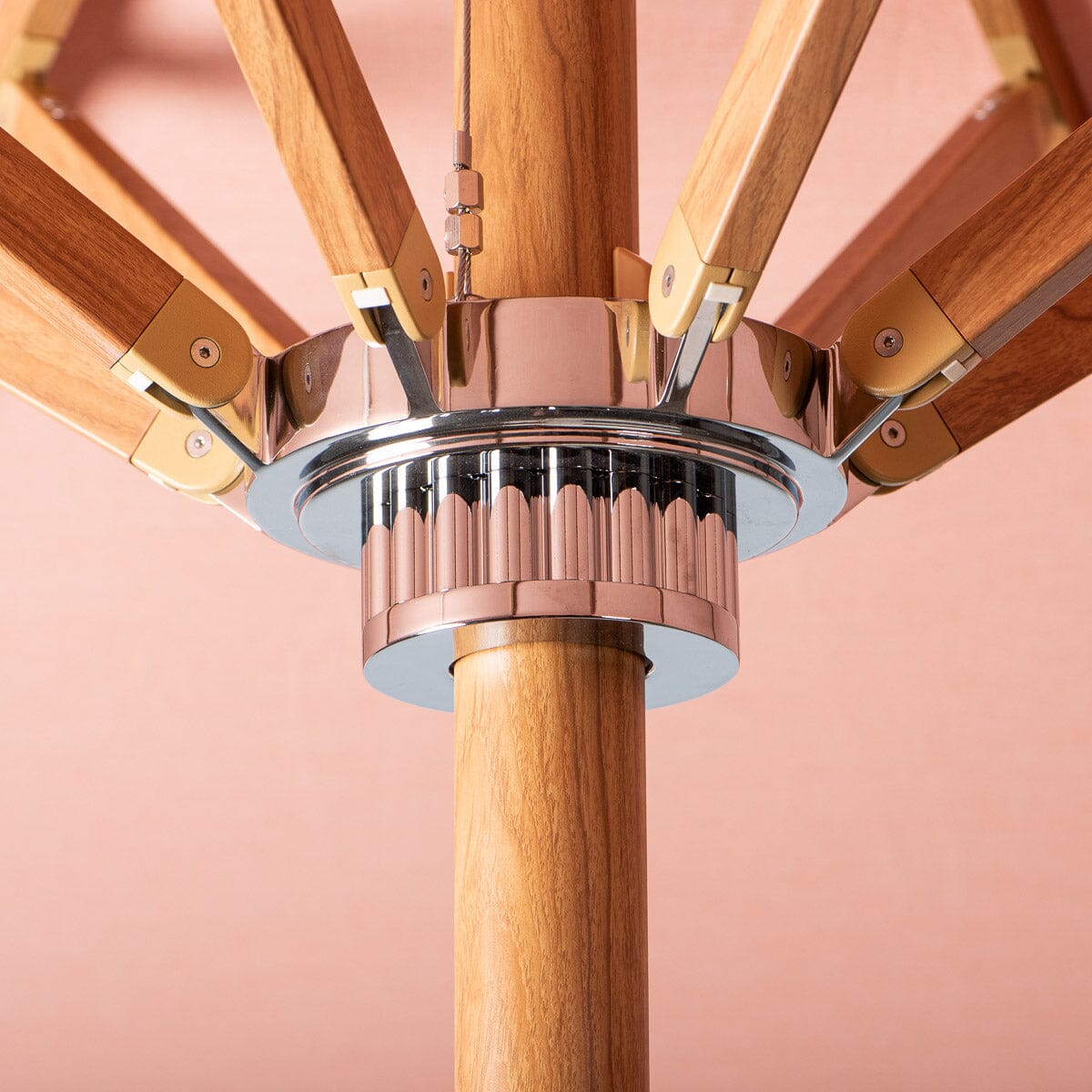The Resort Market Umbrella in Rivie Pink | 10' Transfer Teak Frame Resort Market Umbrella Business & Pleasure Co. 