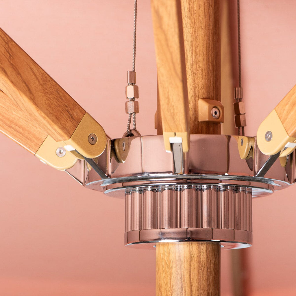 The Resort Market Umbrella in Rivie Pink | 10' Transfer Teak Frame Resort Market Umbrella Business & Pleasure Co. 