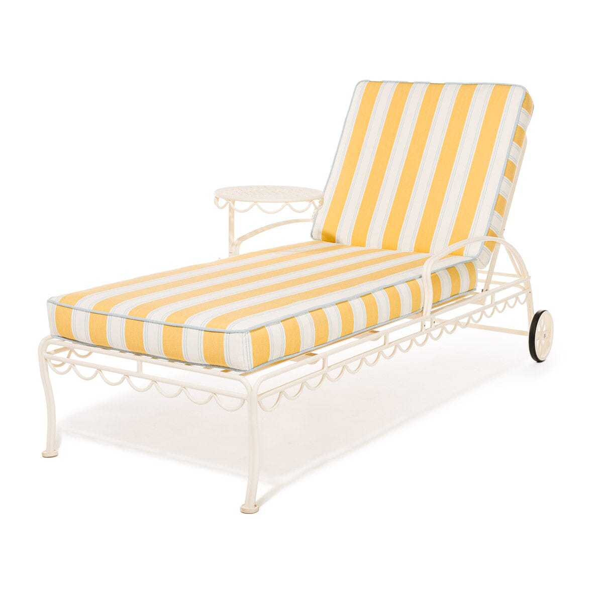 The Al Fresco Sun Lounger in Tuuli Stripe Yellow | Antique White Frame Bundle Business & Pleasure Co. 