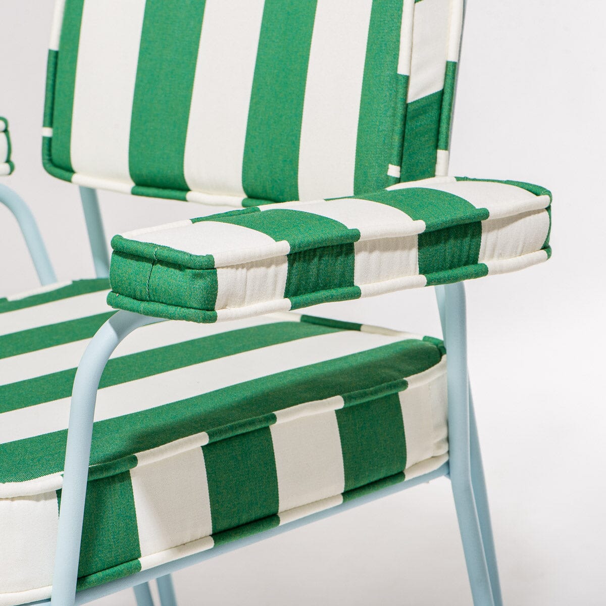 The Waterhouse Dining Chair in Crew Canyon Green Stripe | Powder Blue Frame Bundle Business & Pleasure Co. 