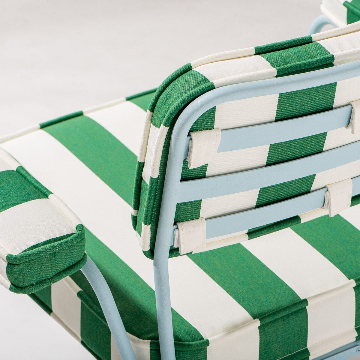 The Waterhouse Dining Chair in Crew Canyon Green Stripe | Powder Blue Frame Bundle Business & Pleasure Co. 