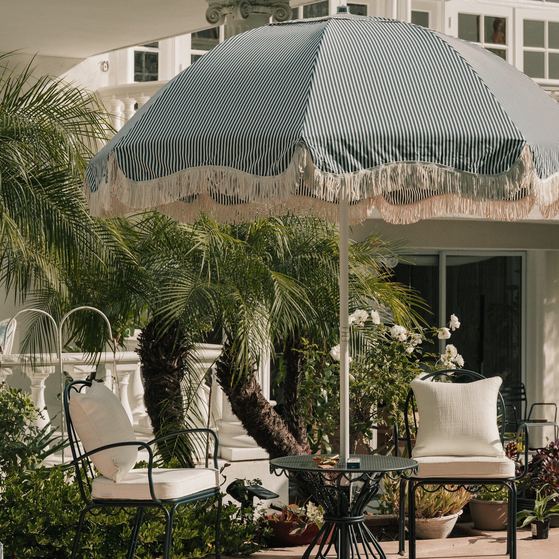 The Patio Umbrella - Lauren's Navy Stripe Patio Umbrella Business & Pleasure Co. 