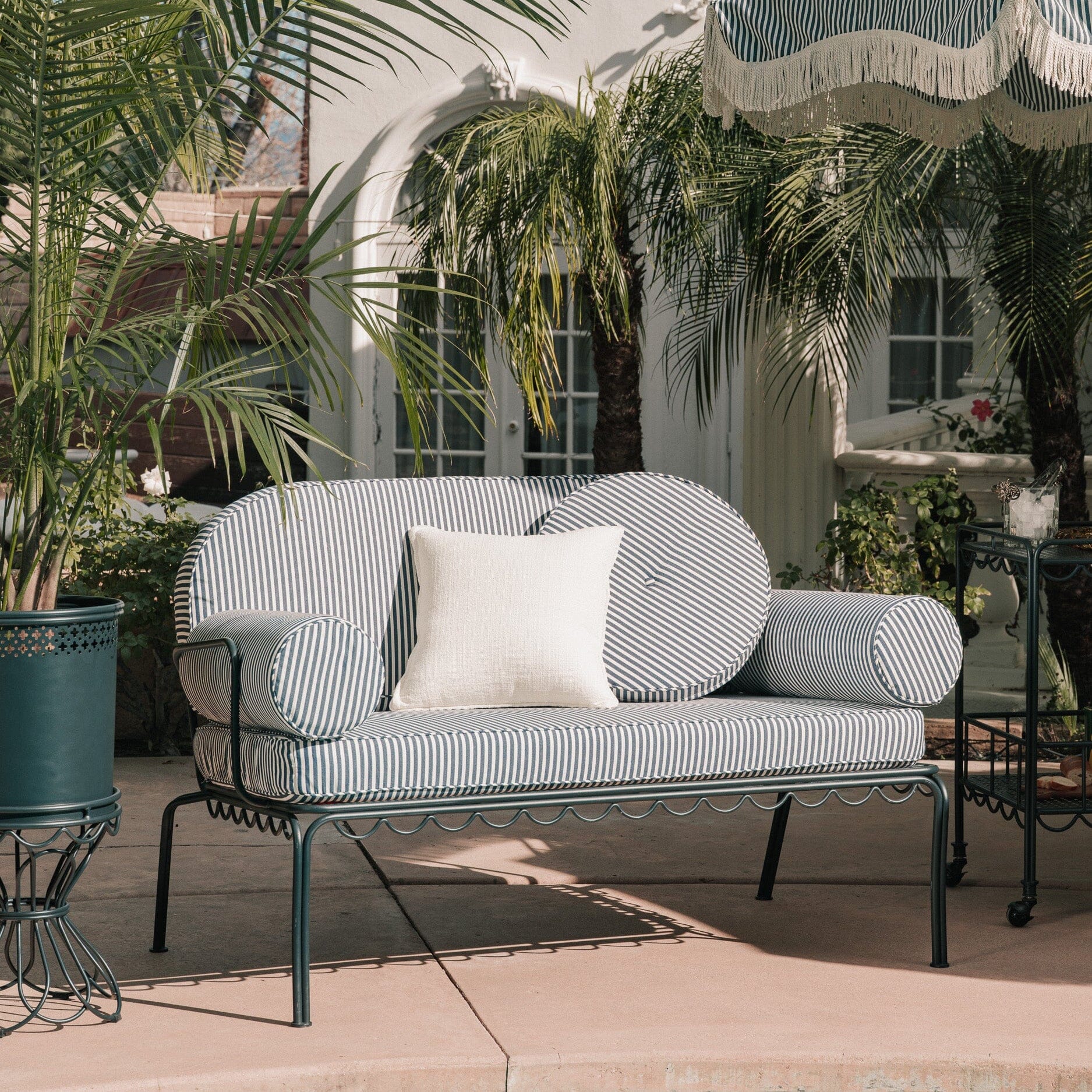 The Al Fresco Love Seat in Lauren's Navy Stripe | Vintage Black Frame Bundle Business & Pleasure Co. 