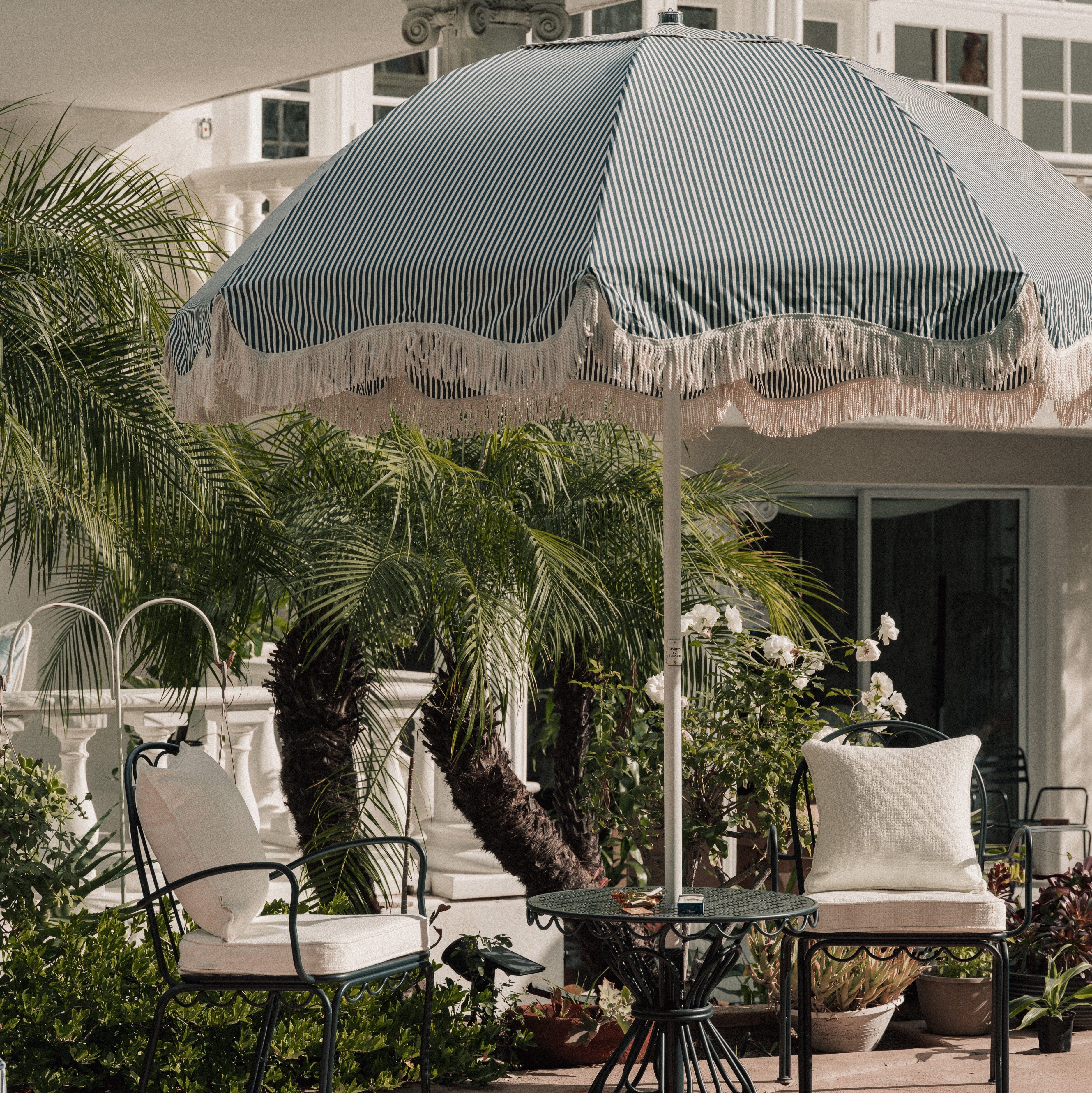The Patio Umbrella - Lauren's Navy Stripe Patio Umbrella Business & Pleasure Co. 