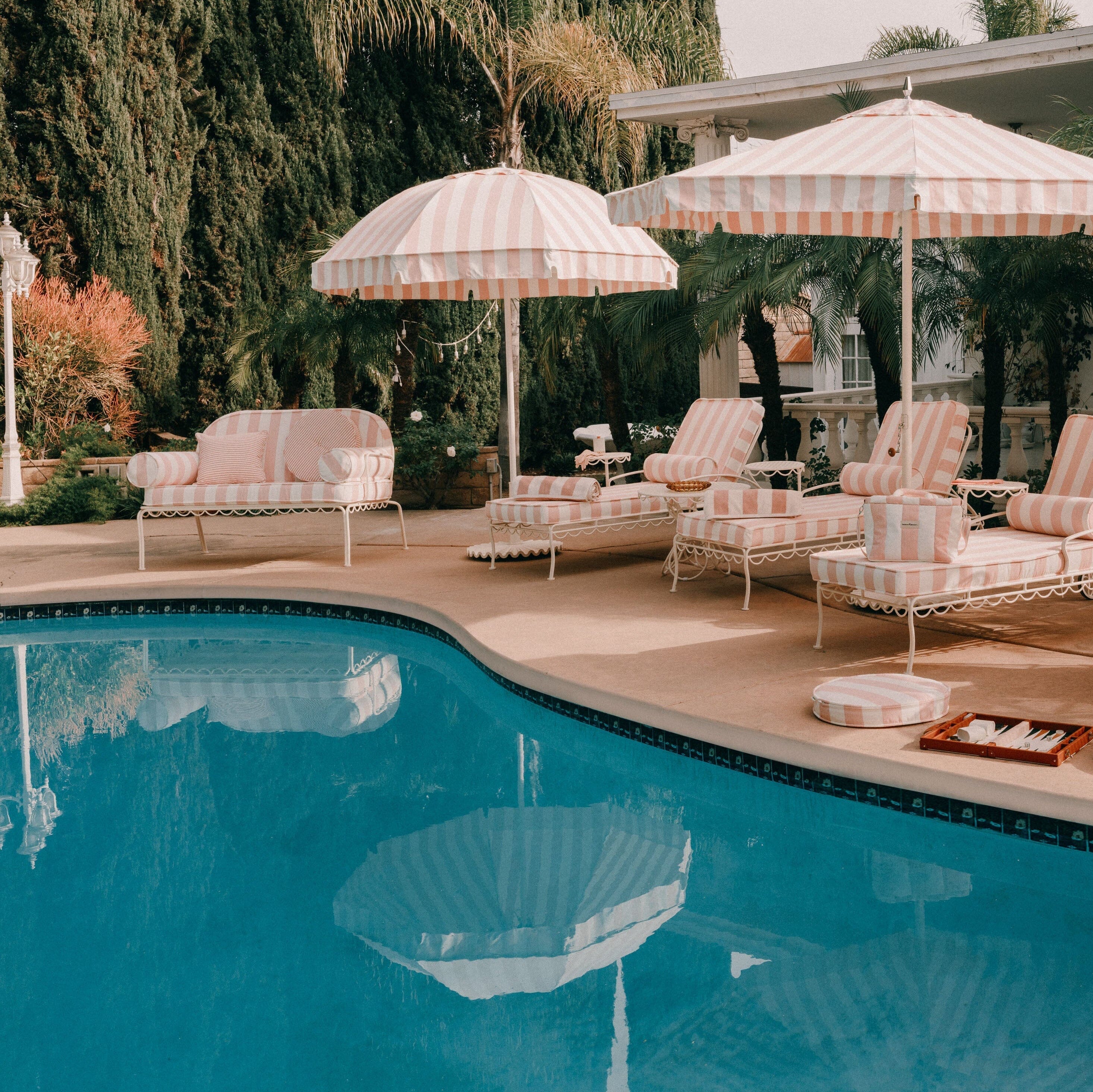 Product image of Al Fresco Love Seat Kit - Antique White & Crew Pink Stripe Al Fresco Love Seat Kit Business & Pleasure Co. 