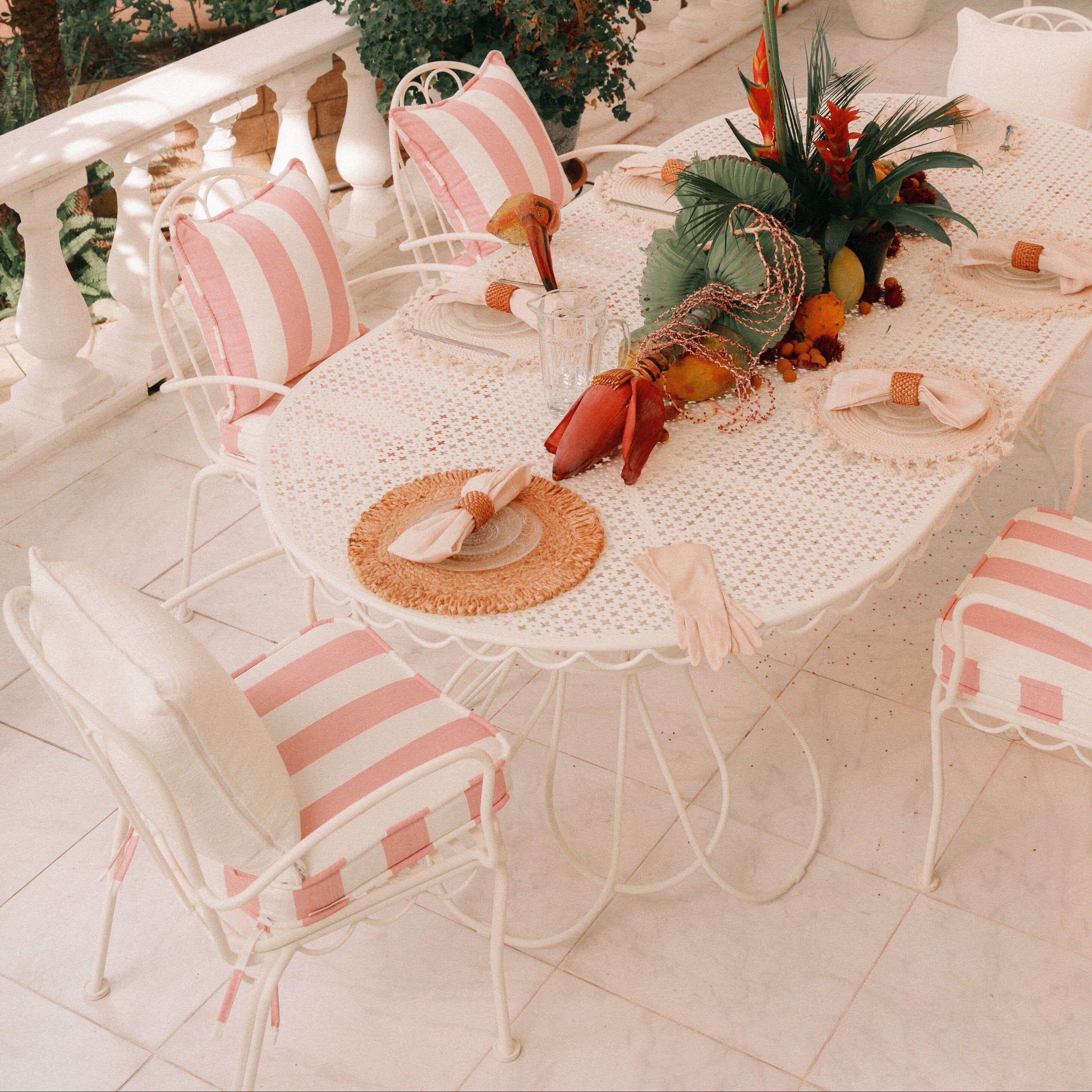 Al Fresco Dining Chair Kit - Antique White & Crew Pink Stripe Al Fresco Dining Chair Kit Business & Pleasure Co. 