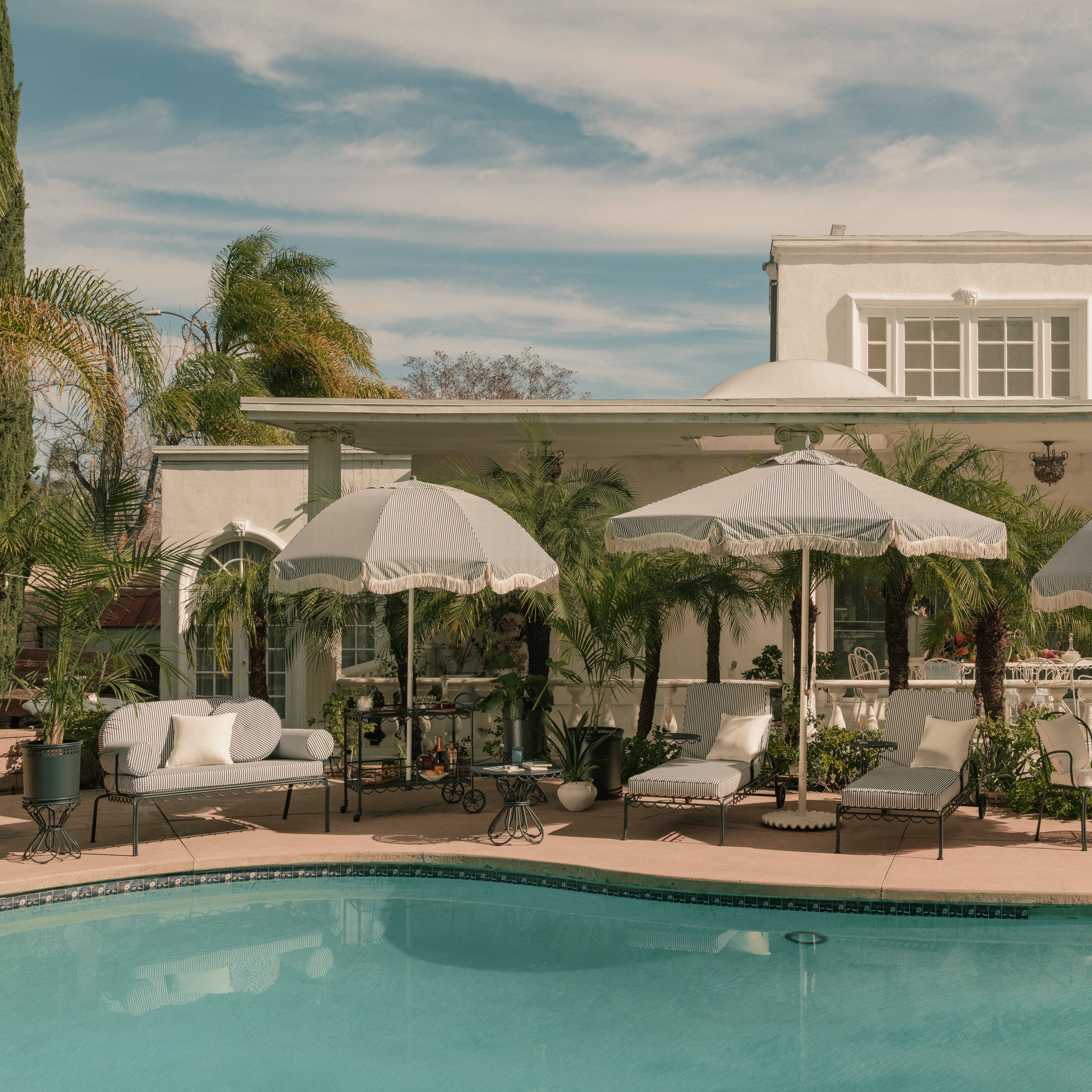 The Patio Umbrella - Lauren's Navy Stripe Patio Umbrella Business & Pleasure Co. 