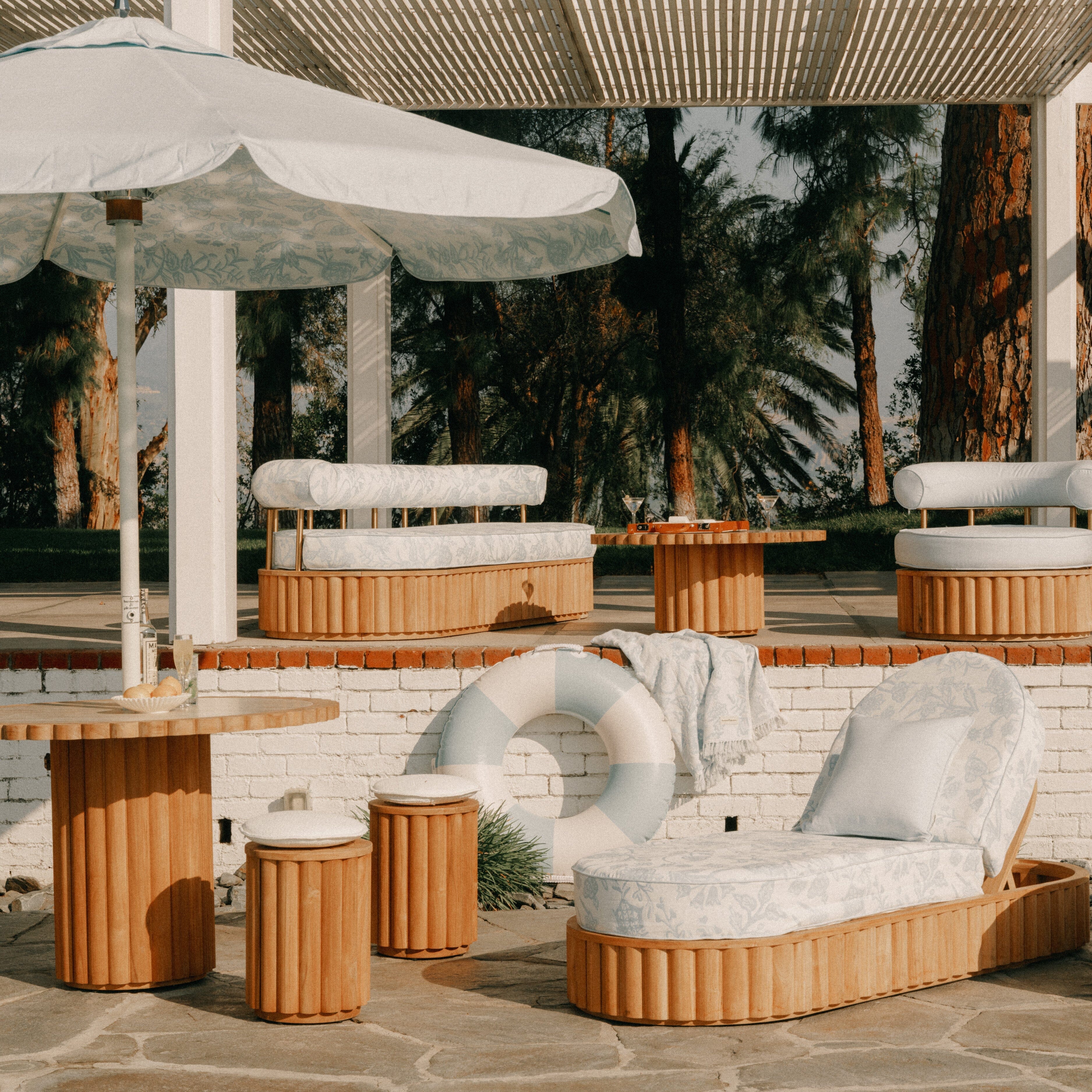 The Resort Market Umbrella in Sky Blue | 10' Transfer Teak Frame Resort Market Umbrella Business & Pleasure Co. 